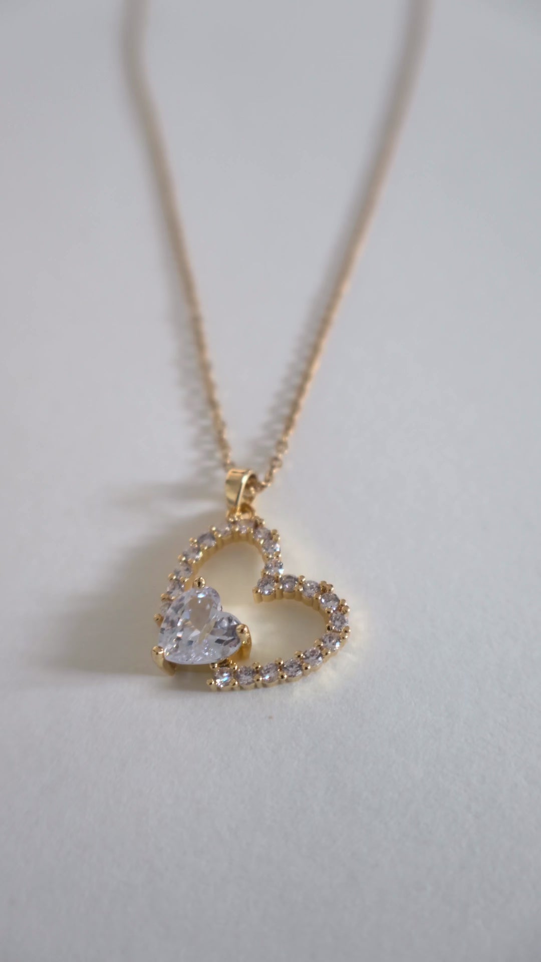 Gold Open Sparkling Crystal Heart Necklace